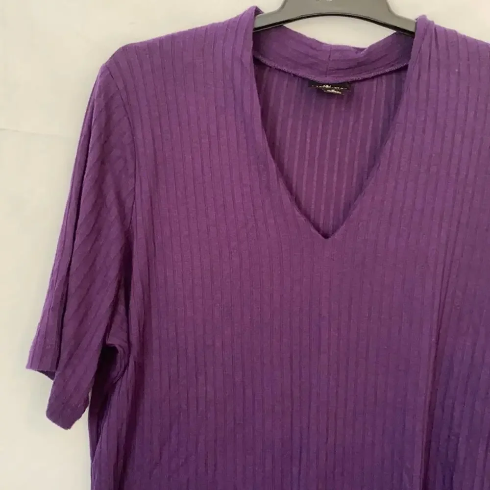 Worthington Purple Ribbed Style V-Neck Blouse - Picture 2 of 10